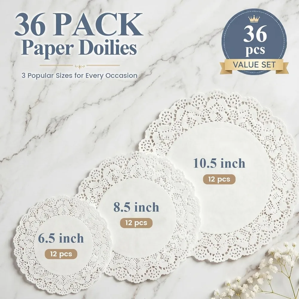 Hot Sale Round Lace Paper Doilies 36 Pack 12 Each of 6.5" 8.5" 10.5" Placemats for Cakes Dessert Trays Table Decor Thanksgiving Wedding Tea Party Crafts Best Sellers
Hot Sale Round Lace Paper Doilies 36 Pack 12 Each of 6.5" 8.5" 10.5" Placemats for Cakes Dessert Trays Table Decor Thanksgiving Wedding Tea Party Crafts Best Sellers