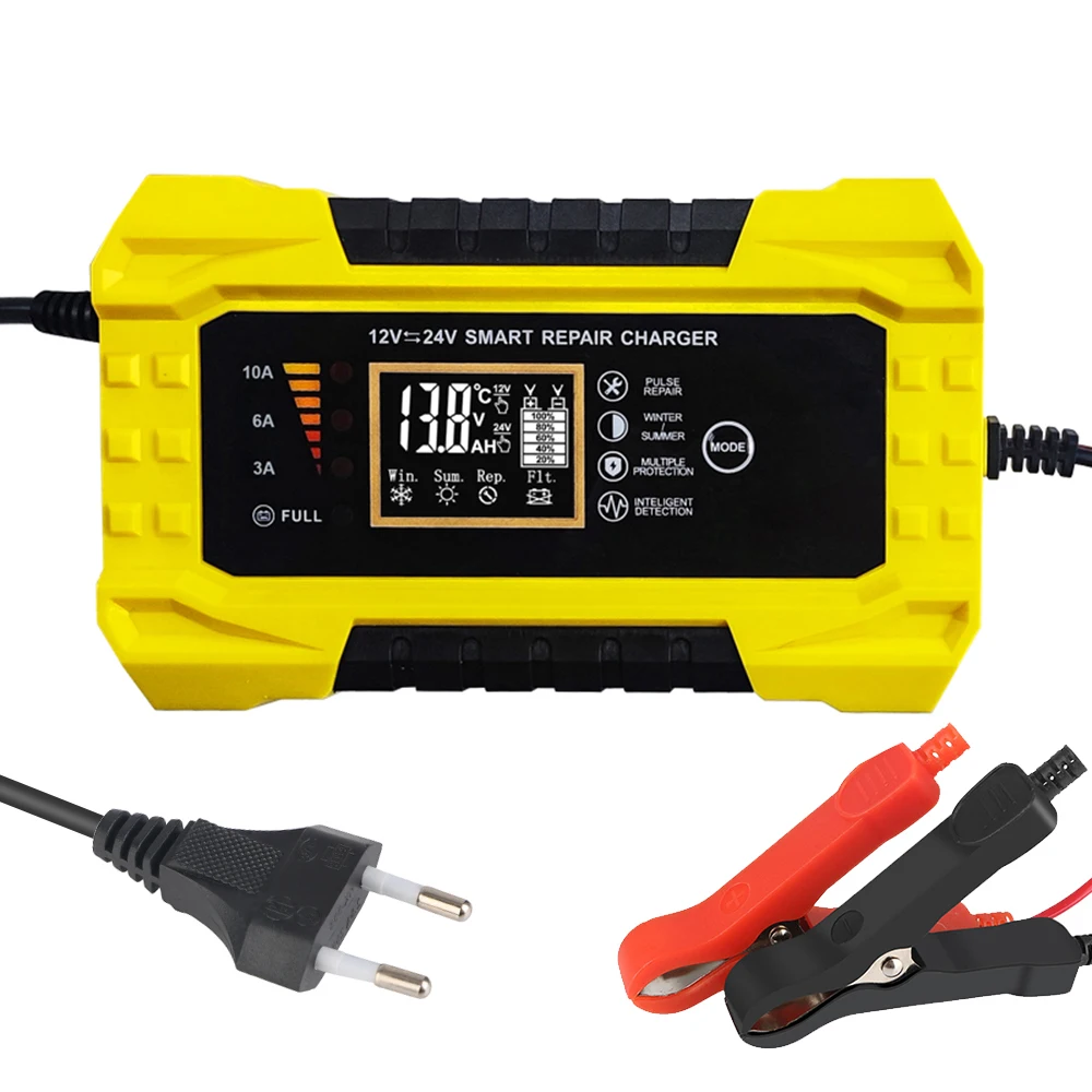 EU US Plug Car Battery Charger Pulse Repair Fast Power Charging 12V 10A 110V/220V Input 24V 5A For Wet Dry Lead Acid Gel Battery
EU US Plug Car Battery Charger Pulse Repair Fast Power Charging 12V 10A 110V/220V Input 24V 5A For Wet Dry Lead Acid Gel Battery