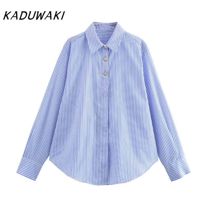 KADUWAKI Retro Elegant Turn-down Collar Long Sleeve Blouses Casual Blue White Button Up Shirts Loose Office Lady Oversized Tops
KADUWAKI Retro Elegant Turn-down Collar Long Sleeve Blouses Casual Blue White Button Up Shirts Loose Office Lady Oversized Tops