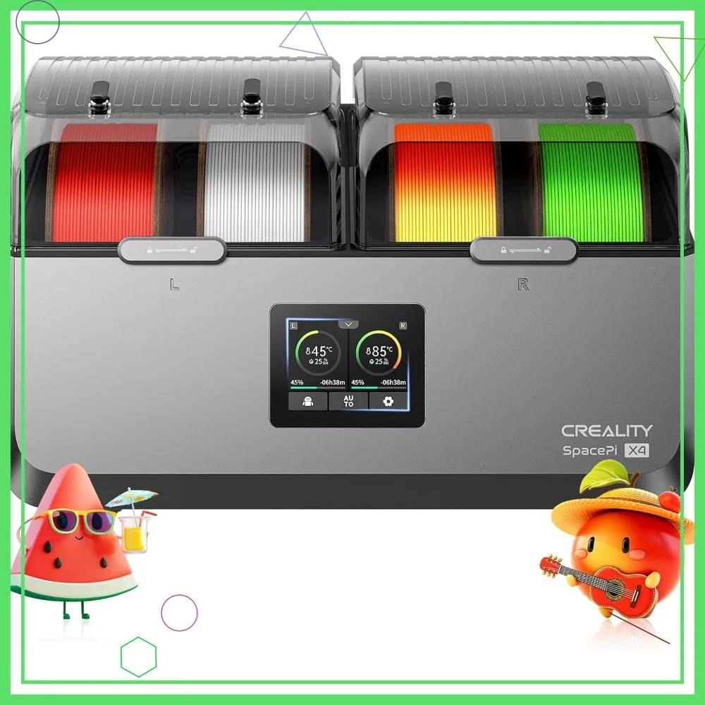 4-Spool Filament Dryer Box, 85℃ Dual Independent Heating Chambers, Compatible with PLA PETG ABS TPU ASA PC PA PAHT
4-Spool Filament Dryer Box, 85℃ Dual Independent Heating Chambers, Compatible with PLA PETG ABS TPU ASA PC PA PAHT