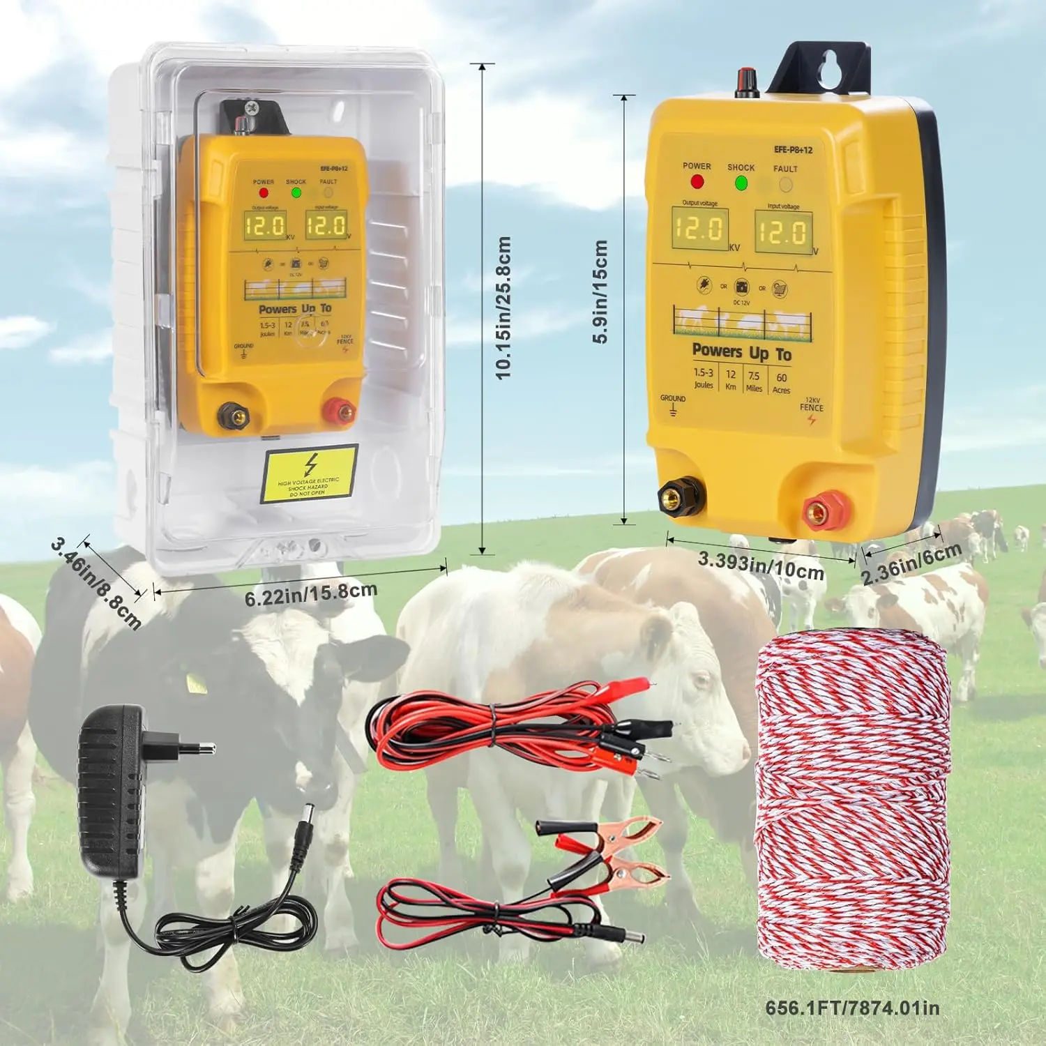 12KM Electric Fence Charger for Livestock Day Night Prevent Predator Invasion for Livestock and Poultry
12KM Electric Fence Charger for Livestock Day Night Prevent Predator Invasion for Livestock and Poultry