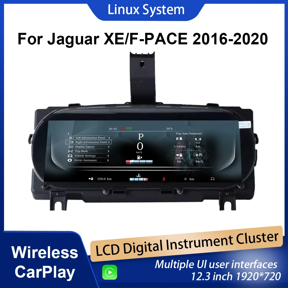 12,3-дюймовая приборная панель с цифровым кластером для Jaguar XE/F-PACE 2015-2020, беспроводной спидометр CarPlay, установка Plug and Play без потерь 
12,3-дюймовая приборная панель с цифровым кластером для Jaguar XE/F-PACE 2015-2020, беспроводной спидометр CarPlay, установка Plug and Play без потерь