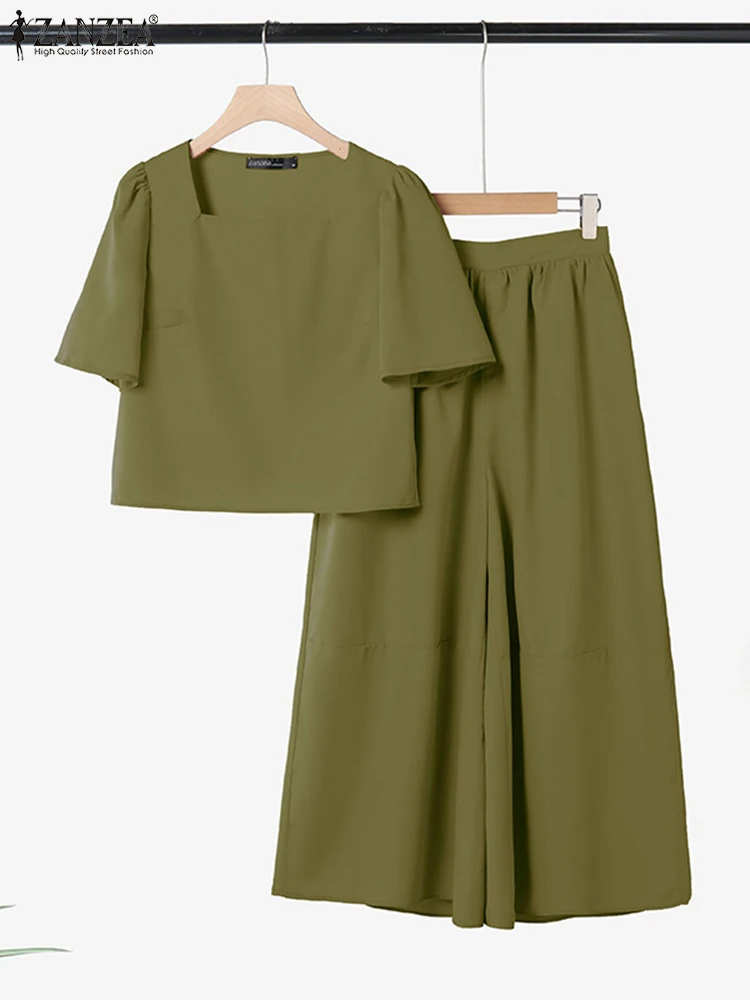 ZANZEA Casual Solid Wide Leg Crop Pants 2PCS Outfits Summer Korean Fashion Woman Square Neck Half Sleeve Crop Tops 2 Piece Sets
ZANZEA Casual Solid Wide Leg Crop Pants 2PCS Outfits Summer Korean Fashion Woman Square Neck Half Sleeve Crop Tops 2 Piece Sets