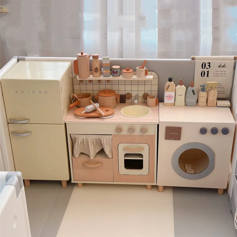Wooden children's kitchen toys Wooden refrigerator Simulation stove Cooking house set Washing machine
Wooden children's kitchen toys Wooden refrigerator Simulation stove Cooking house set Washing machine