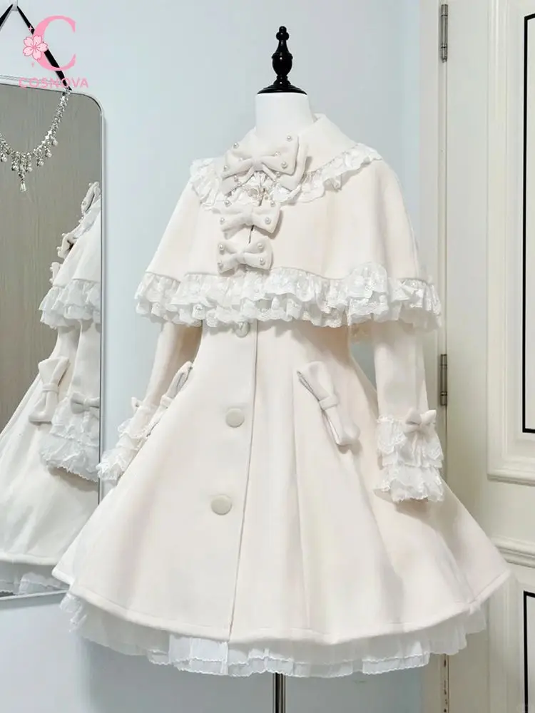 Sweet Lolita Cape Coat Set Women Bowknot Pearl Lace Trim Ruffle Puff Sleeve Winter Tea Party Kawaii Japanese Princess Fashion
Sweet Lolita Cape Coat Set Women Bowknot Pearl Lace Trim Ruffle Puff Sleeve Winter Tea Party Kawaii Japanese Princess Fashion