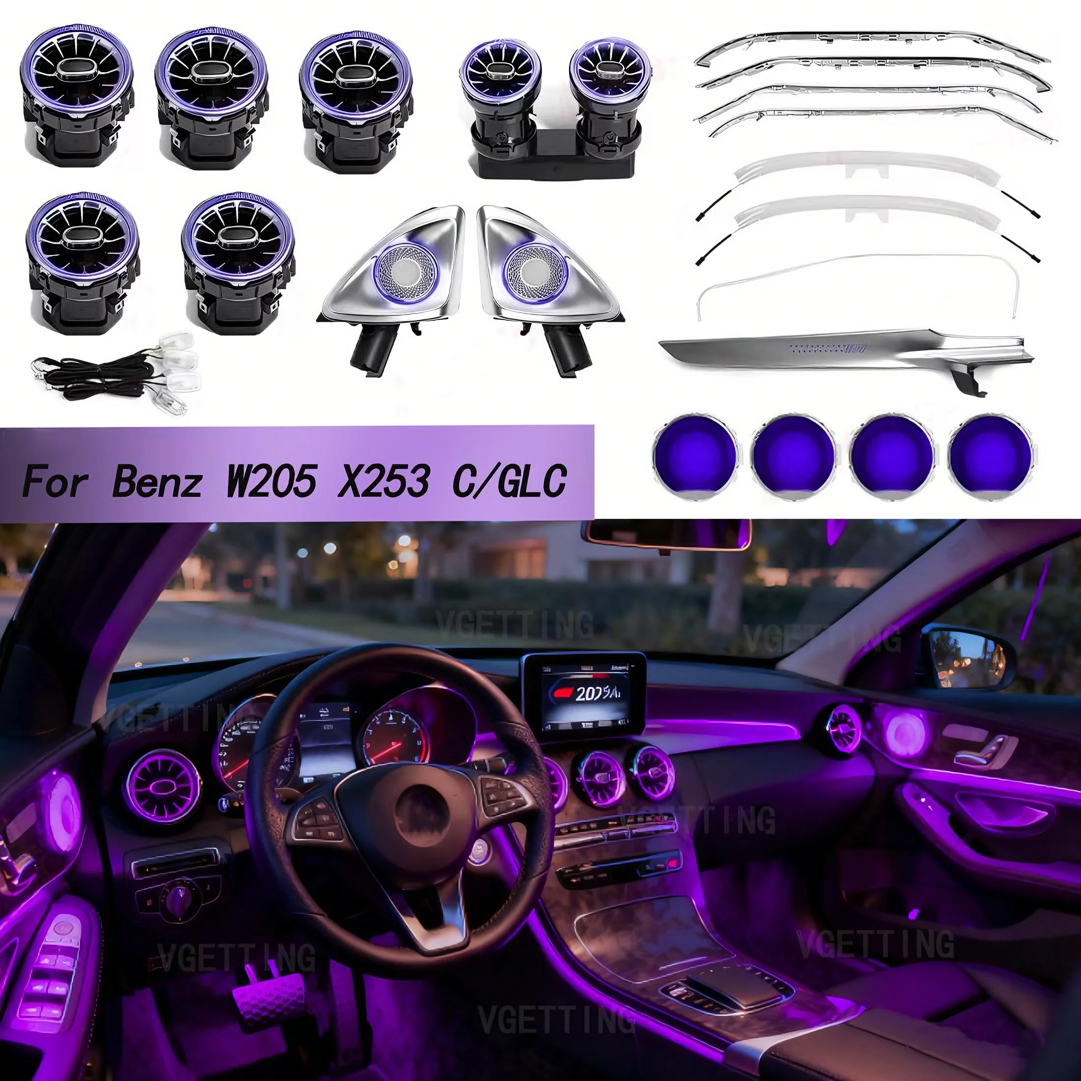 64 Colors Car Ambient Light For Mercedes-Benz C/GLC Class W205 X253 2014-2019 LED Air Vents Rotating Tweeter Speaker Decoration
64 Colors Car Ambient Light For Mercedes-Benz C/GLC Class W205 X253 2014-2019 LED Air Vents Rotating Tweeter Speaker Decoration