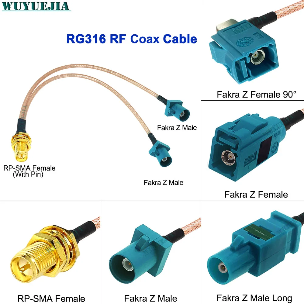 Y Type 1 to 2 RG-316 Coax Cable RP-SMA Female Pin to Water Blue Fakra Z Female+Z Male 50-1.5 WIFI Router Antenna RF Pigtail Cord
Y Type 1 to 2 RG-316 Coax Cable RP-SMA Female Pin to Water Blue Fakra Z Female+Z Male 50-1.5 WIFI Router Antenna RF Pigtail Cord