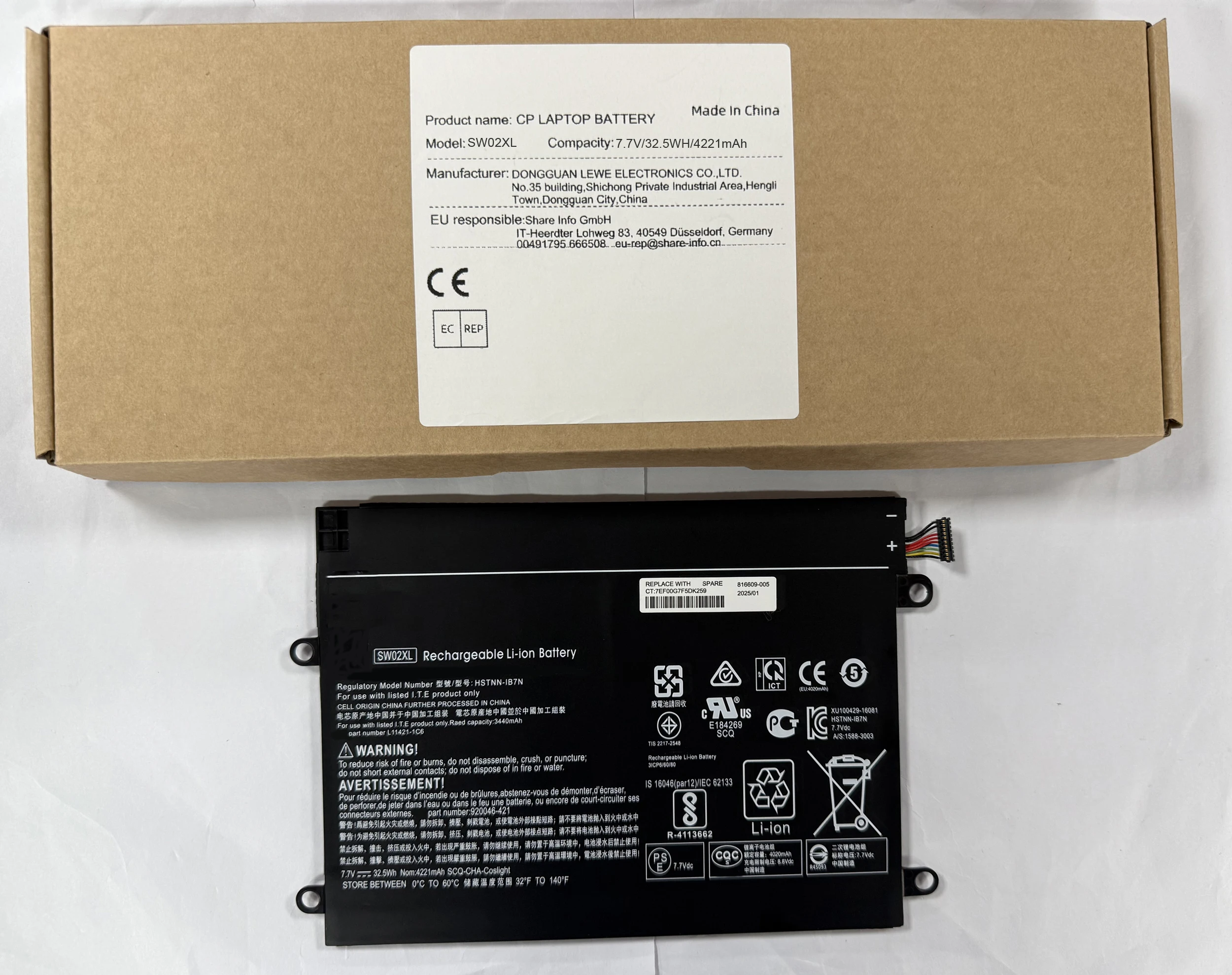 Аккумулятор для ноутбука SW02XL для HP X2 210 G2 TPN-Q180 TPN-Q181 HSTNN-IB7N 859470-1B1 859517-855 серии ноутбуков 7,7 В/32,5 Втч/4221 мАч
Аккумулятор для ноутбука SW02XL для HP X2 210 G2 TPN-Q180 TPN-Q181 HSTNN-IB7N 859470-1B1 859517-855 серии ноутбуков 7,7 В/32,5 Втч/4221 мАч