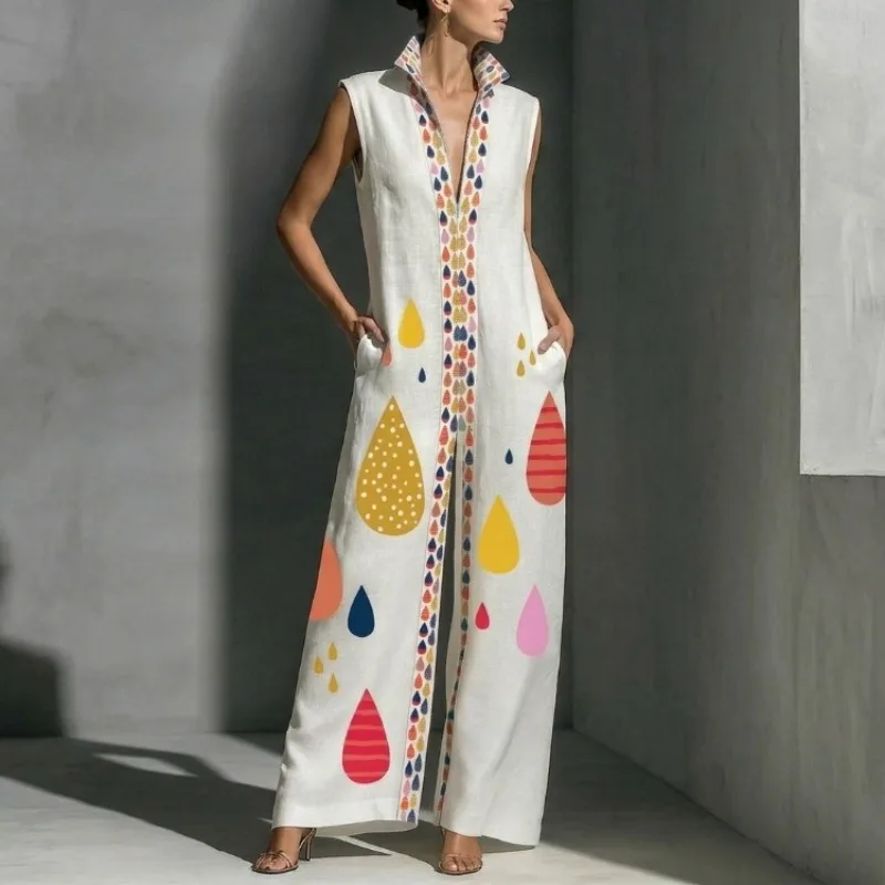 UOOZEE 2026 New Women Summer Bohemian Colorful Printed Zipper Wide Leg Jumpsuits Sleeveless Loose Casual Vacation Lapel Outfits
UOOZEE 2026 New Women Summer Bohemian Colorful Printed Zipper Wide Leg Jumpsuits Sleeveless Loose Casual Vacation Lapel Outfits