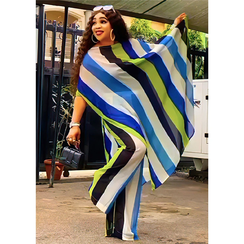 Plus Size African Abaya Women Dashiki 2 Piece Stripe Printed Outfits Chiffon Dress Tops Wide Leg Long Pants Set African Clothing
Plus Size African Abaya Women Dashiki 2 Piece Stripe Printed Outfits Chiffon Dress Tops Wide Leg Long Pants Set African Clothing
