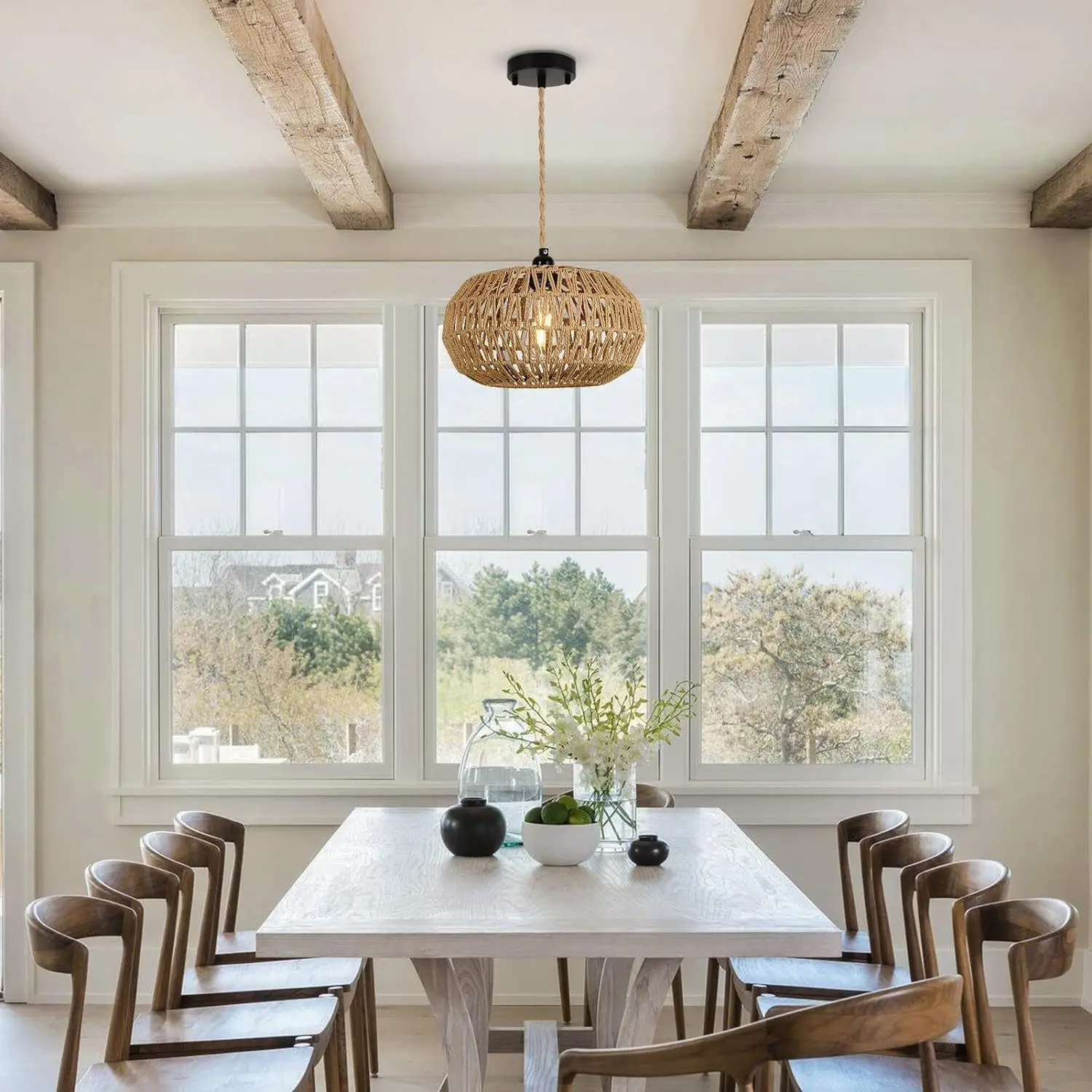 Farmhouse LED Rattan Pendant Lights, Boho Chandelier Light Fixture, Rustic Wicker Hand Woven Rope Cage Basket Pendant Hanging fo
Farmhouse LED Rattan Pendant Lights, Boho Chandelier Light Fixture, Rustic Wicker Hand Woven Rope Cage Basket Pendant Hanging fo