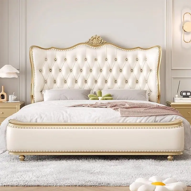 American retro solid wood bed double European style. M master bedroom French wedding storage light luxury leather bed
American retro solid wood bed double European style. M master bedroom French wedding storage light luxury leather bed