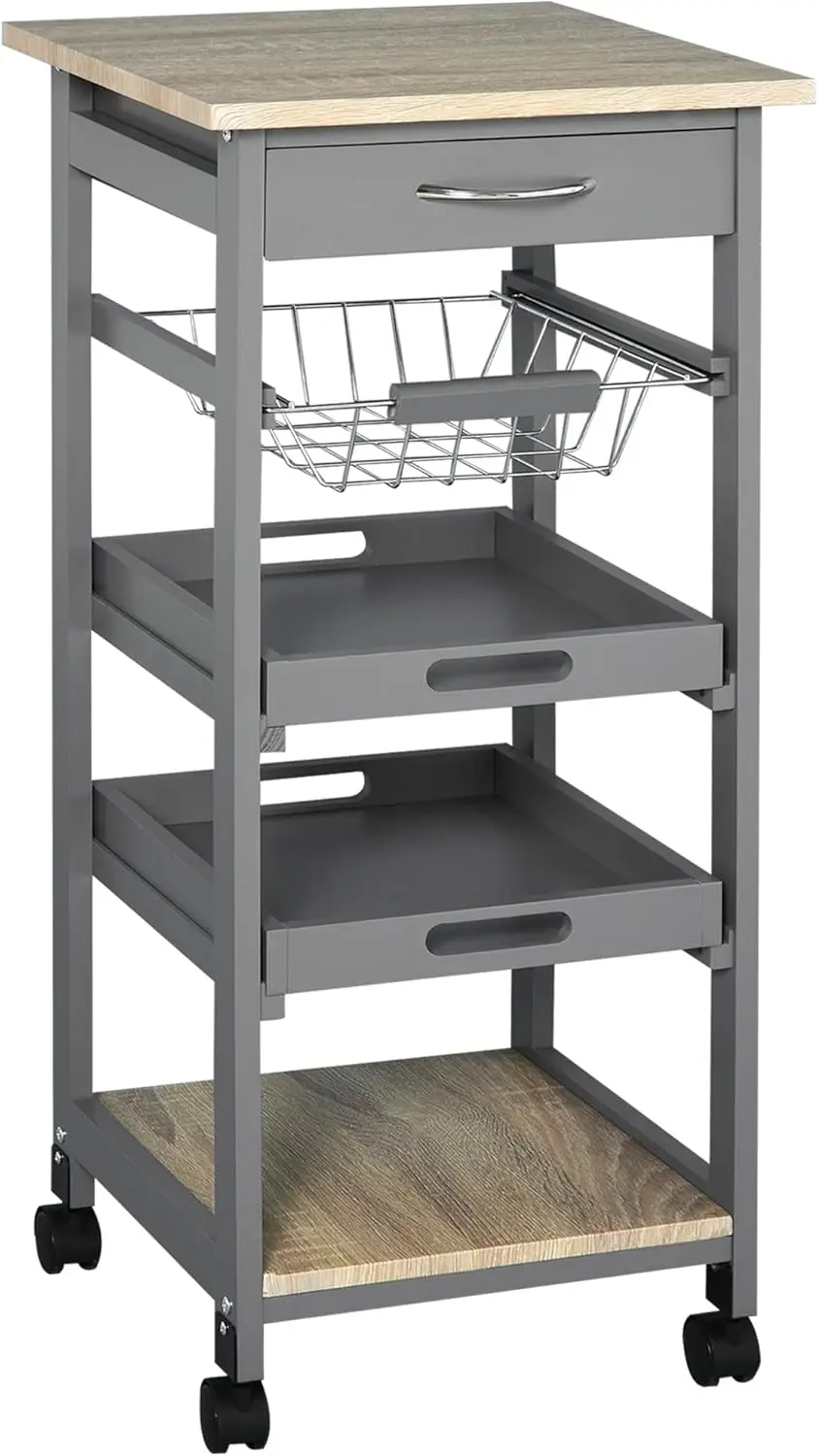 Grey Mobile Rolling Kitchen Island Trolley Serving Cart With Underneath Drawer And Slide Out Wire Storage Basket
Grey Mobile Rolling Kitchen Island Trolley Serving Cart With Underneath Drawer And Slide Out Wire Storage Basket
