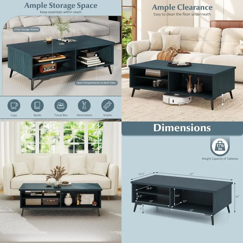 2-Tier Vintage-Style Rectangular Coffee Table with Open Shelves, Metal Legs, Charcoal Blue
2-Tier Vintage-Style Rectangular Coffee Table with Open Shelves, Metal Legs, Charcoal Blue