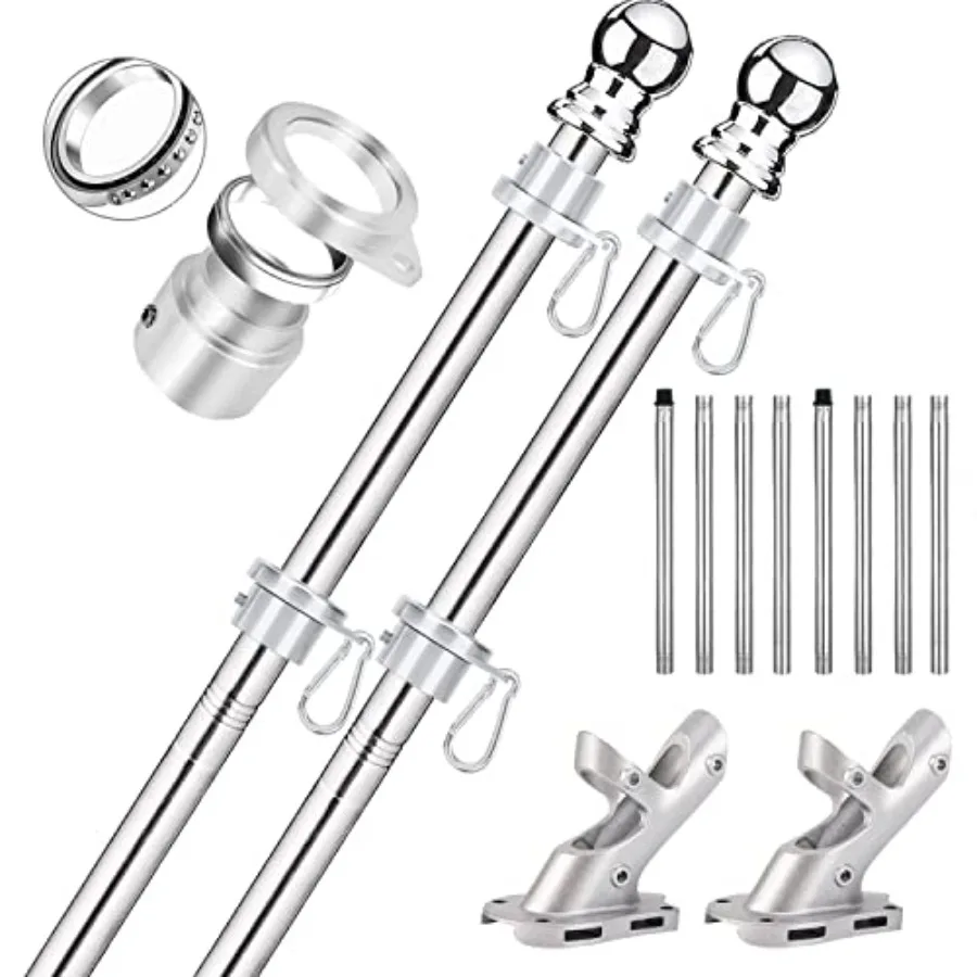 2 Pack Flag Poles for House, Flag Pole Kit with 2 No-Tangle Aluminum Ring Clips and Holder Mounting Bracket, Heavy Duty Stainle
2 Pack Flag Poles for House, Flag Pole Kit with 2 No-Tangle Aluminum Ring Clips and Holder Mounting Bracket, Heavy Duty Stainle