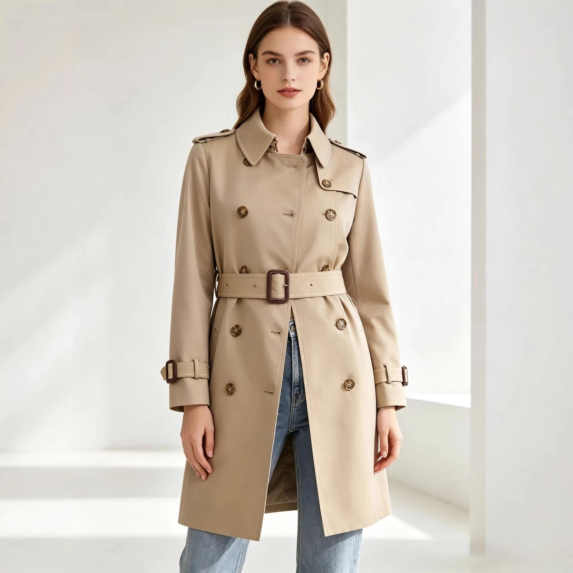 Medium Long Temperament British Stand-up Double-breasted Autumn Winter Trench Coat
Medium Long Temperament British Stand-up Double-breasted Autumn Winter Trench Coat