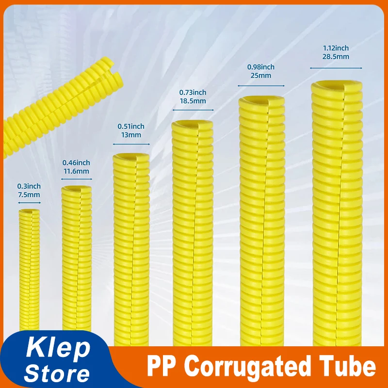 Corrugated Tubing Yellow AD11.6/13/15.8/18.5/21.2/25/28.5/34.5mm PP Split Loom Sleeving for Wire Cable Harness Threading Protect
Corrugated Tubing Yellow AD11.6/13/15.8/18.5/21.2/25/28.5/34.5mm PP Split Loom Sleeving for Wire Cable Harness Threading Protect