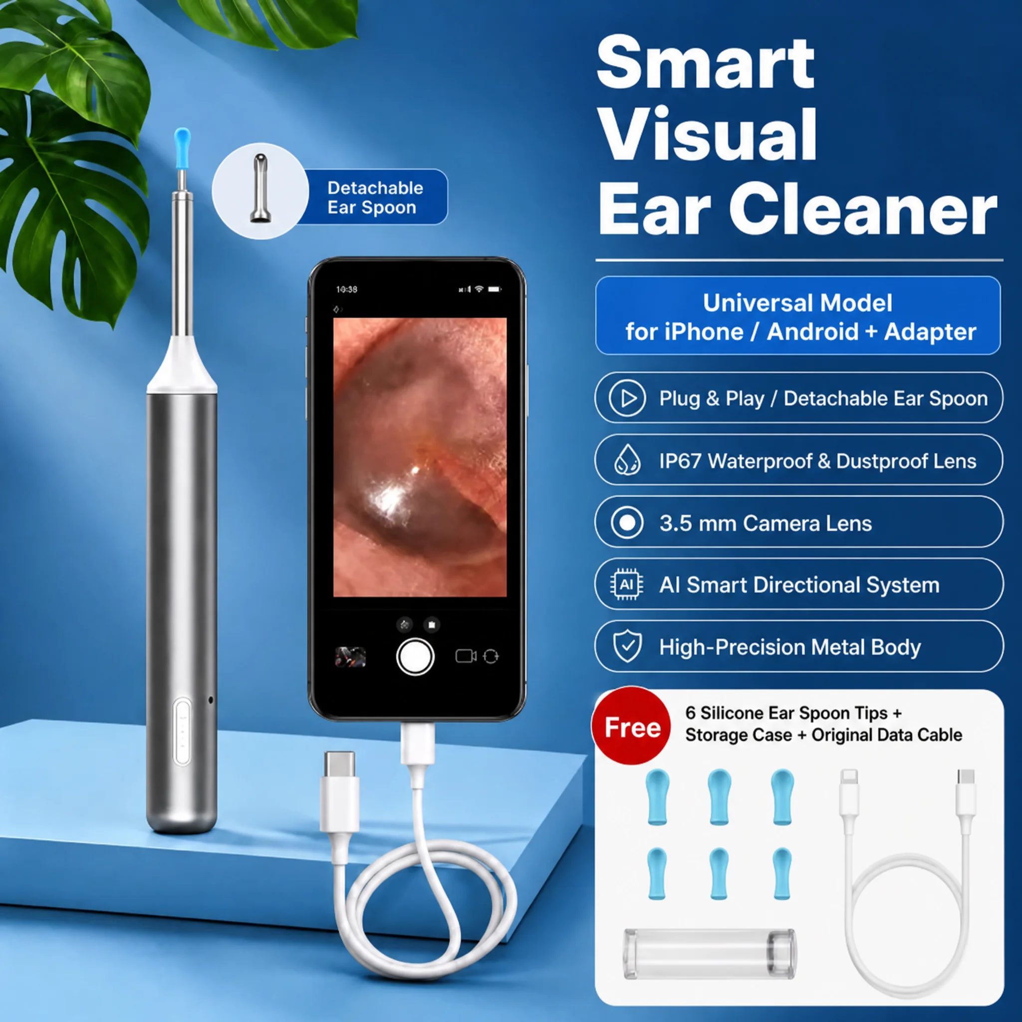 TYPE-C Smart Visual Ear Wax Removal Tool Otoscope Camera 3.9mm Ultra Slim Earpick Ear Cleaner Kit For iPhone Android
TYPE-C Smart Visual Ear Wax Removal Tool Otoscope Camera 3.9mm Ultra Slim Earpick Ear Cleaner Kit For iPhone Android