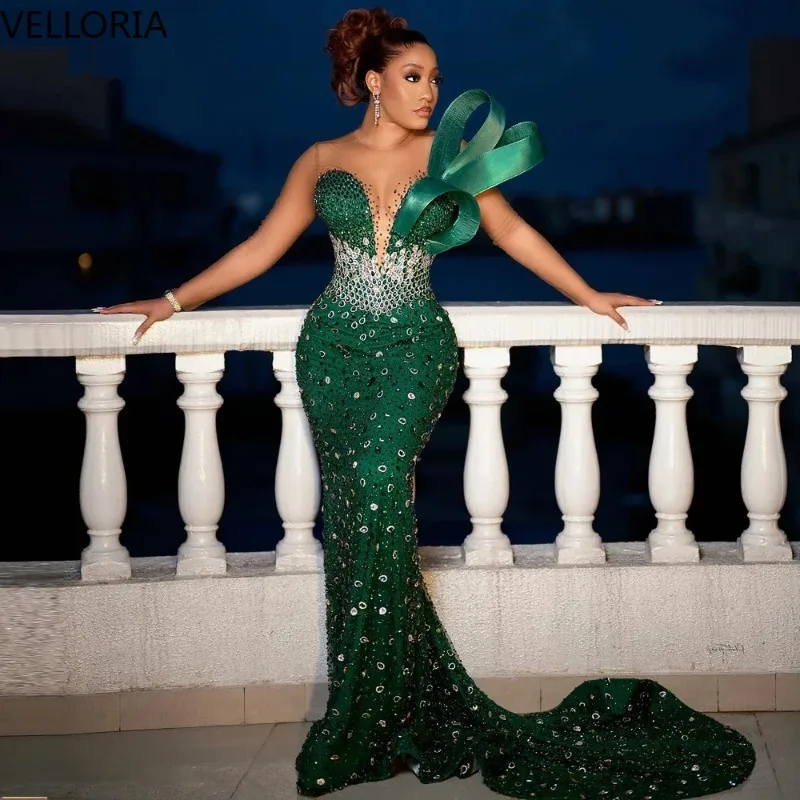 Green Sequin Mermaid Aso Ebi Evening Dress Gold Beaded Party Gown Ribbon Bow Shoulder Deep V-Neck Luxury Prom Gown Customized
Green Sequin Mermaid Aso Ebi Evening Dress Gold Beaded Party Gown Ribbon Bow Shoulder Deep V-Neck Luxury Prom Gown Customized