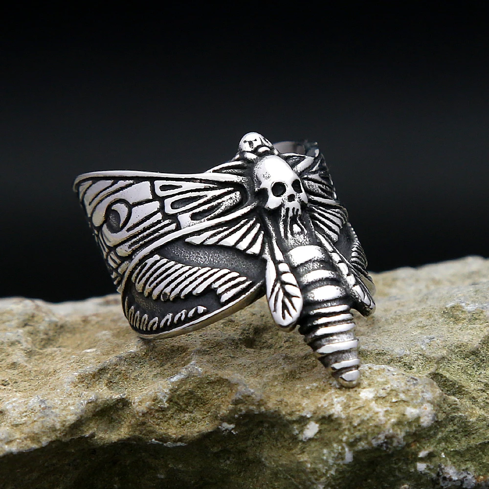 Fashion Vintage Death Moth Ring Stainless Steel Punk Skull Rings For Men Women Unique Animal Amulet Jewelry Gift Dropshipping
Fashion Vintage Death Moth Ring Stainless Steel Punk Skull Rings For Men Women Unique Animal Amulet Jewelry Gift Dropshipping