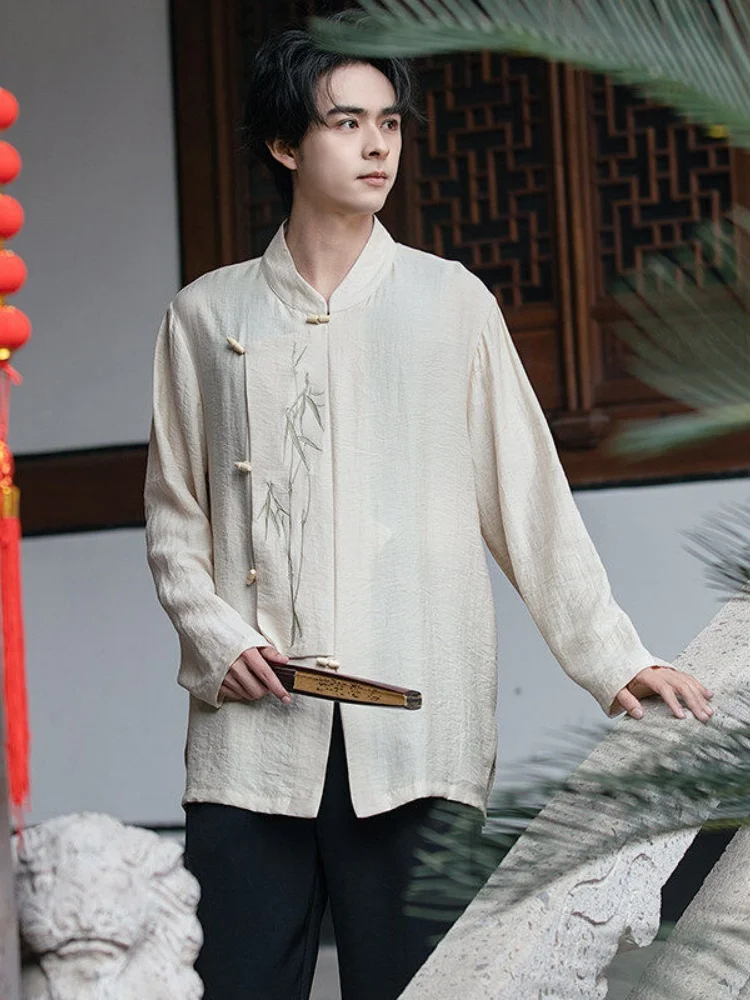 New Chinese Sle Men's irt Embroidered Slanting Sve Traditional Tang Costume Spring Autumn Faion Retro Hanfu Jaet
New Chinese Sle Men's irt Embroidered Slanting Sve Traditional Tang Costume Spring Autumn Faion Retro Hanfu Jaet