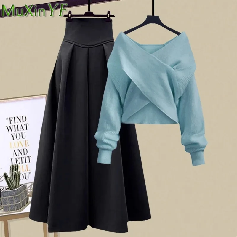 2023 Spring Autumn Women's Fashion Cross Sweater Skirts 2 Piece Dress Set Korean Lady Graceful Solid Color Knit Tops Skirt Suit
2023 Spring Autumn Women's Fashion Cross Sweater Skirts 2 Piece Dress Set Korean Lady Graceful Solid Color Knit Tops Skirt Suit