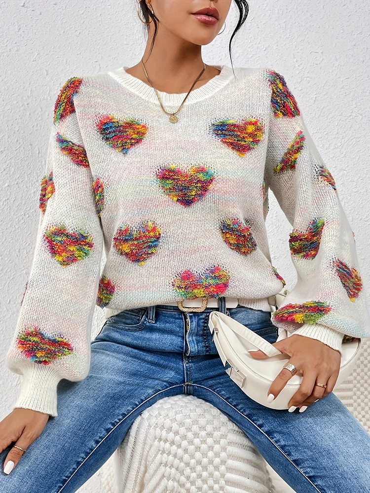 Women's Heart-Shaped Graphic Crew Neck Sweater Lantern Sleeve Full Print Casual Top Youthful Cute Autumn Winter Fashion
Women's Heart-Shaped Graphic Crew Neck Sweater Lantern Sleeve Full Print Casual Top Youthful Cute Autumn Winter Fashion