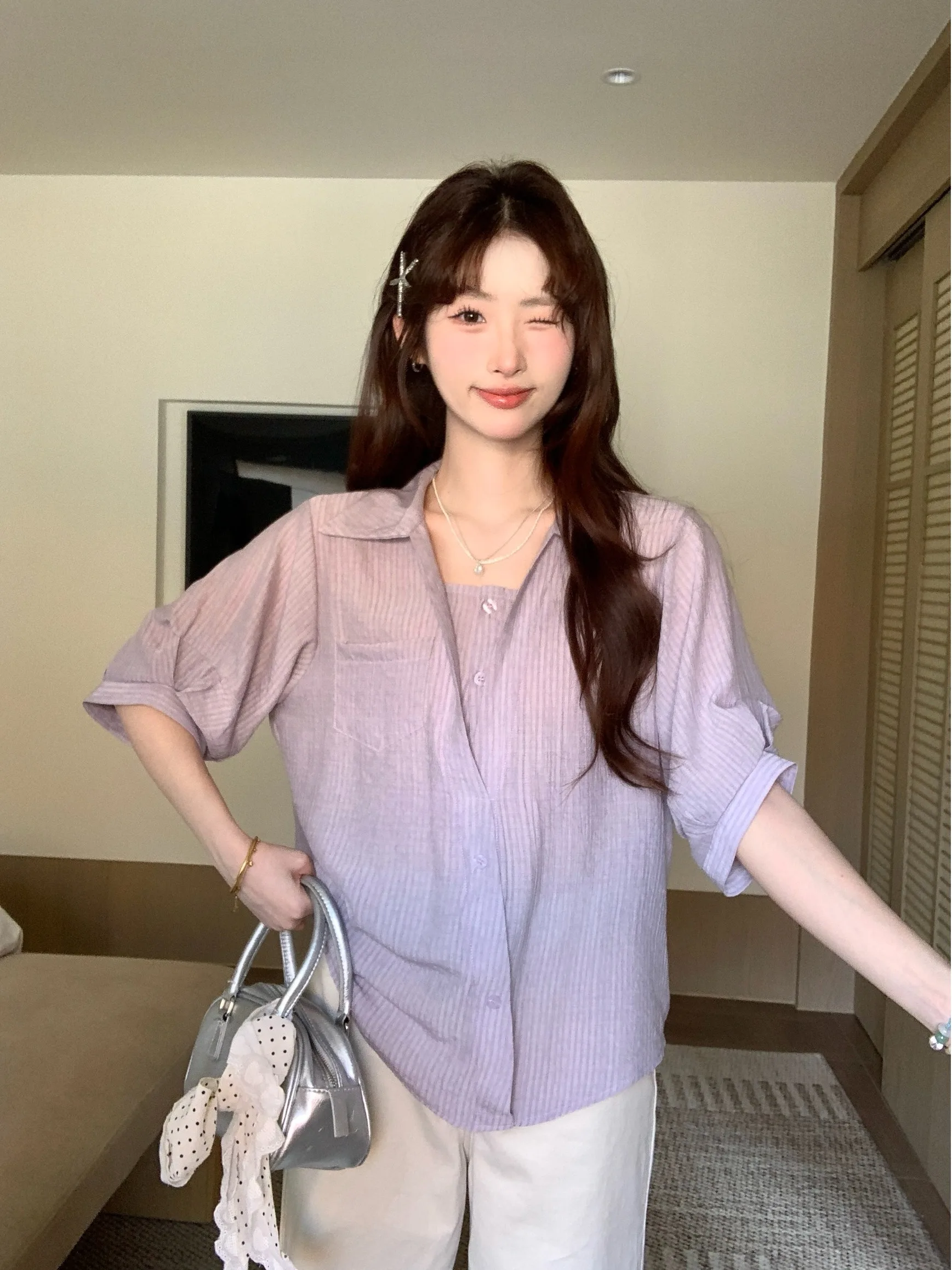 Slimming Effect plus Size Women's Short Sleeve Shirt Korean Style Loose Fit Splice Design Summer New Arrival Versatile Top
Slimming Effect plus Size Women's Short Sleeve Shirt Korean Style Loose Fit Splice Design Summer New Arrival Versatile Top