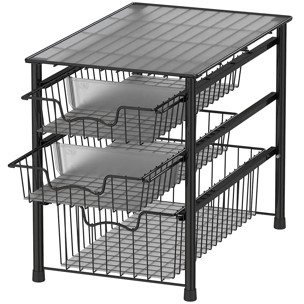 3-Tier Stackable Sliding Basket Storage Organizer Drawer For Bathroom And Kitchen, Black
3-Tier Stackable Sliding Basket Storage Organizer Drawer For Bathroom And Kitchen, Black