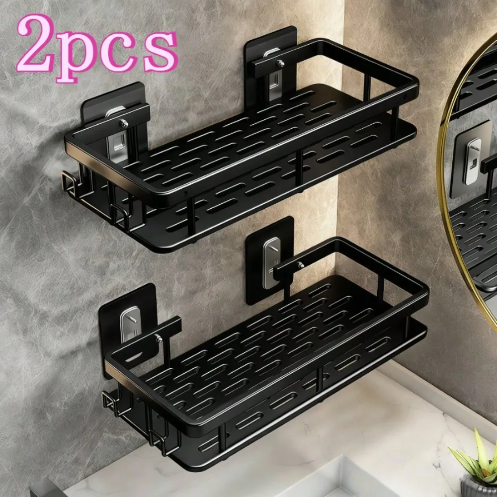 Double Layered Bathroom Storage Rack, Non Drilling Wall Mounted Aluminum Shower Storage Rack With Hooks, Large Capacity Adhesive Kitchen And Bathroom Storage Rack, Rust Resistant And Durable Storage Rack
Double Layered Bathroom Storage Rack, Non Drilling Wall Mounted Aluminum Shower Storage Rack With Hooks, Large Capacity Adhesive Kitchen And Bathroom Storage Rack, Rust Resistant And Durable Storage Rack