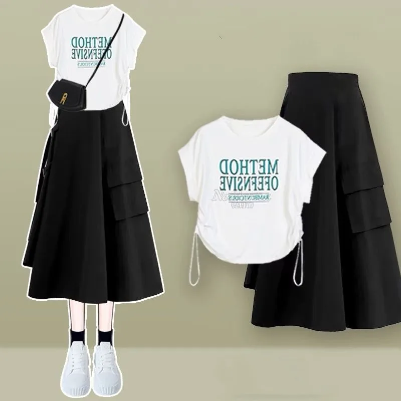 Women's Summer New Safari Style Cool Letter Shirring T-Shirts Cargo Skirts Two Piece Sets Lady Fashion Casual Tops Skirt Outfits
Women's Summer New Safari Style Cool Letter Shirring T-Shirts Cargo Skirts Two Piece Sets Lady Fashion Casual Tops Skirt Outfits