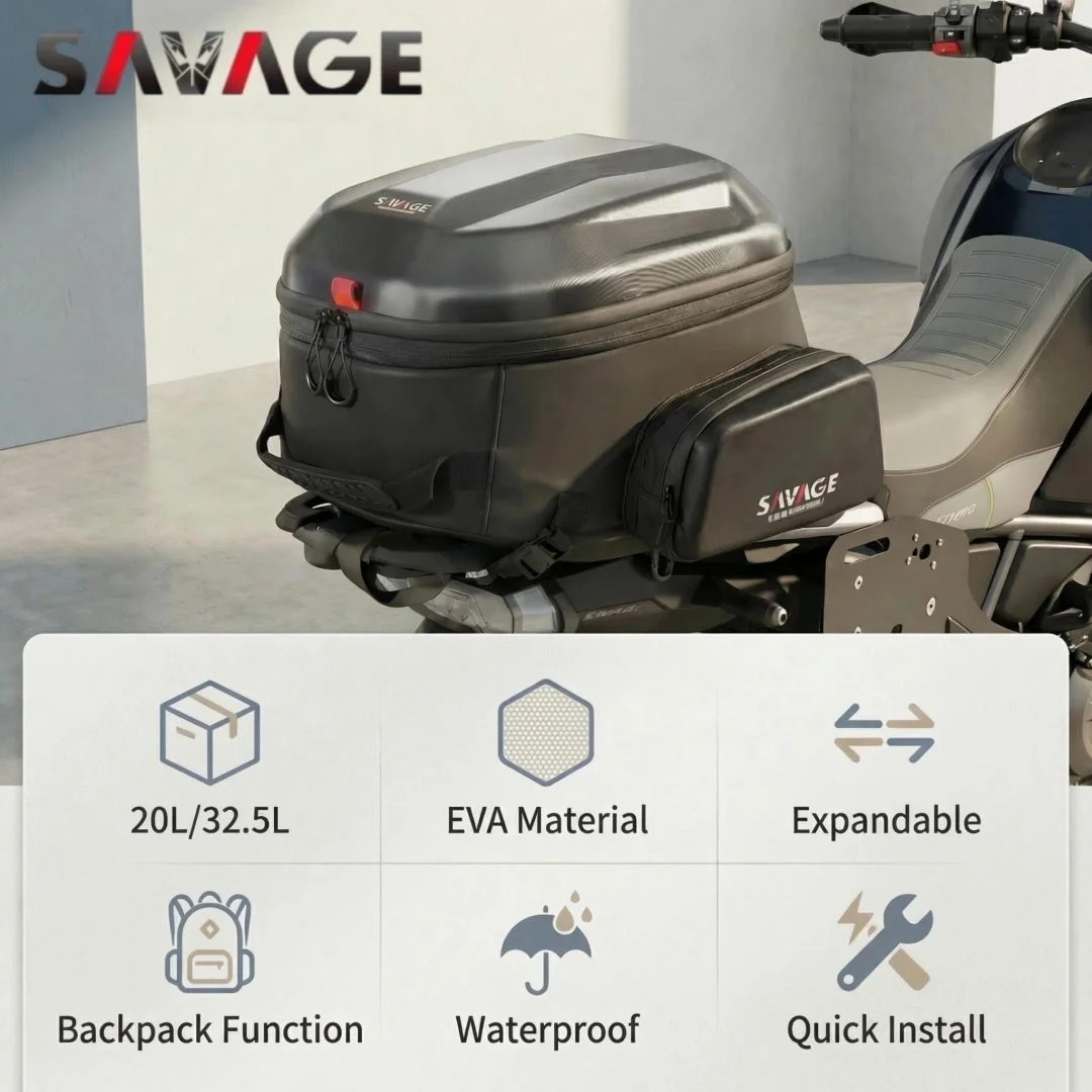 Универсальная водонепроницаемая сумка на бак мотоцикла SAVAGE, большая вместительная сумка на заднее сиденье, сумка-седло для путешествий и езды
Универсальная водонепроницаемая сумка на бак мотоцикла SAVAGE, большая вместительная сумка на заднее сиденье, сумка-седло для путешествий и езды