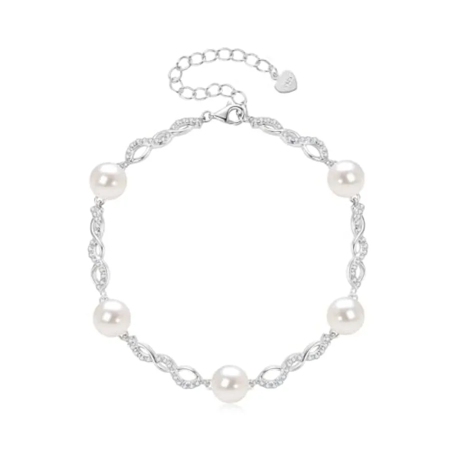 Plated Infinity Bracelet for Women, 8mm Freshwater Cultured Pearl and Cubic Zirconia Inlay, Adjustable Link Chain with Extensio
Plated Infinity Bracelet for Women, 8mm Freshwater Cultured Pearl and Cubic Zirconia Inlay, Adjustable Link Chain with Extensio