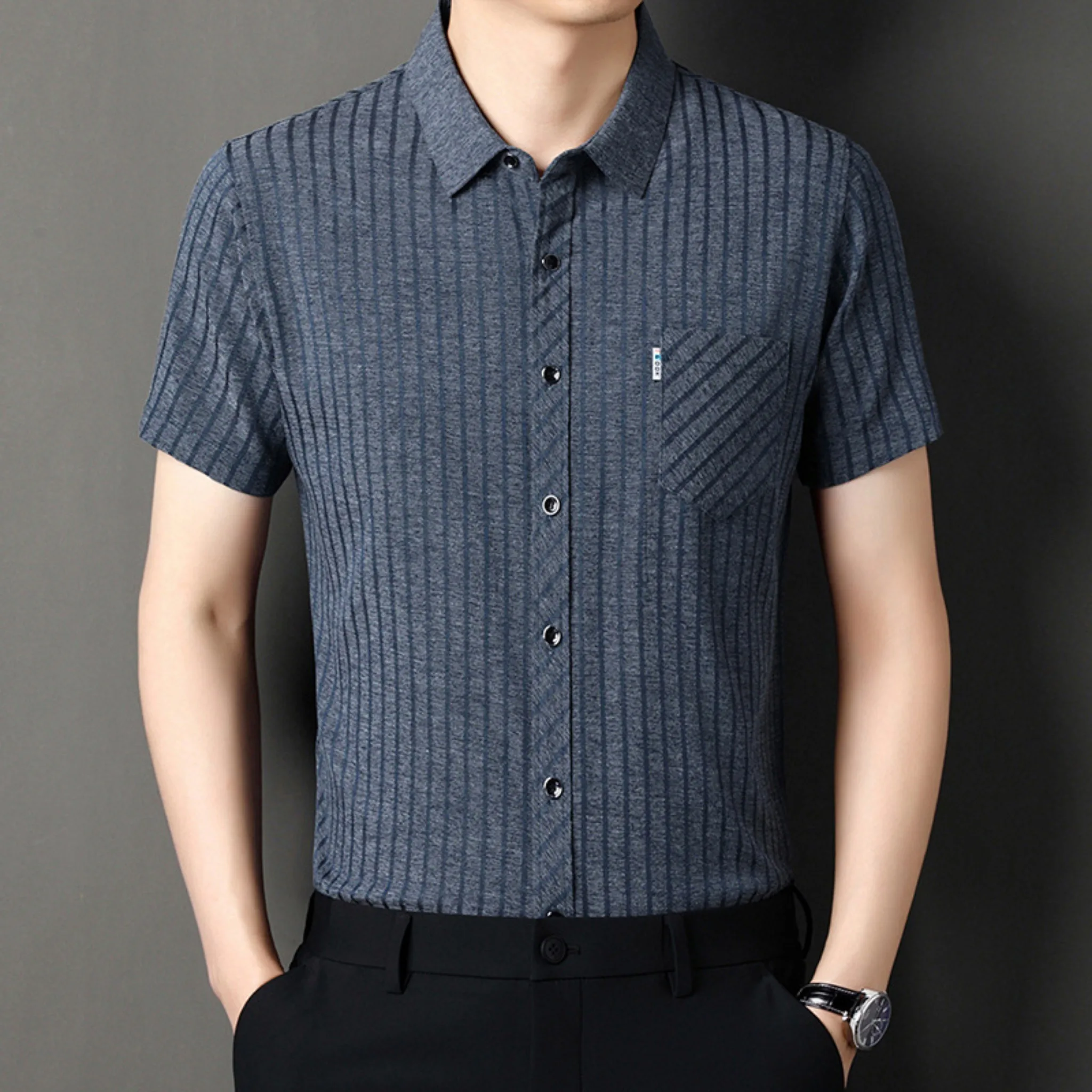 Men's Summer Short Sleeve Shirt New Middle-Aged Korean Style Loose Casual Tops Elegant Business Daily Shirts With Pocket
Men's Summer Short Sleeve Shirt New Middle-Aged Korean Style Loose Casual Tops Elegant Business Daily Shirts With Pocket