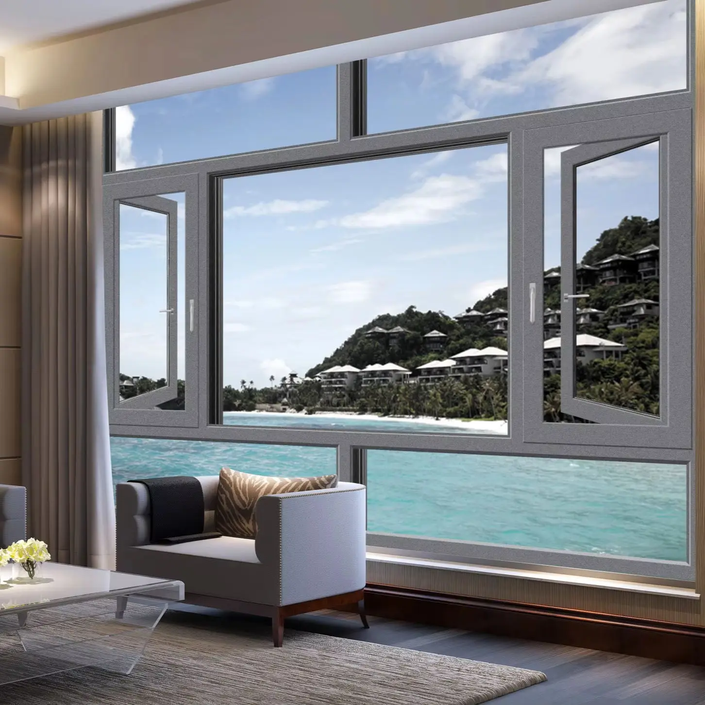 Modern Fashionable Rain Proof UV Protective Awning Window Aluminum Alloy Frame Double Layer Glass Panoramic View Casement Window
Modern Fashionable Rain Proof UV Protective Awning Window Aluminum Alloy Frame Double Layer Glass Panoramic View Casement Window