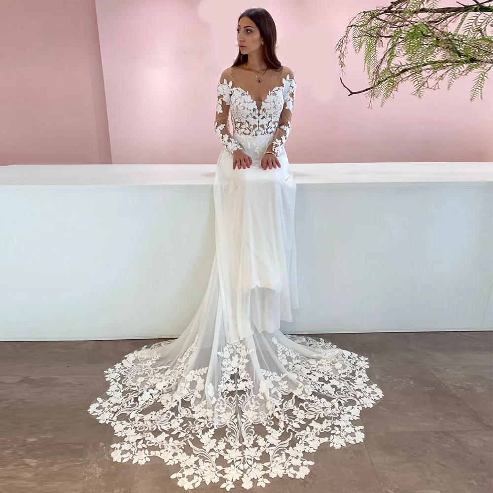 Mermaid Wedding Dresses For Women 2023 Boho Lace Applique Wedding Gowns Sweep Train Tulle Elegant Bride Dress فستان الزفاف
Mermaid Wedding Dresses For Women 2023 Boho Lace Applique Wedding Gowns Sweep Train Tulle Elegant Bride Dress فستان الزفاف