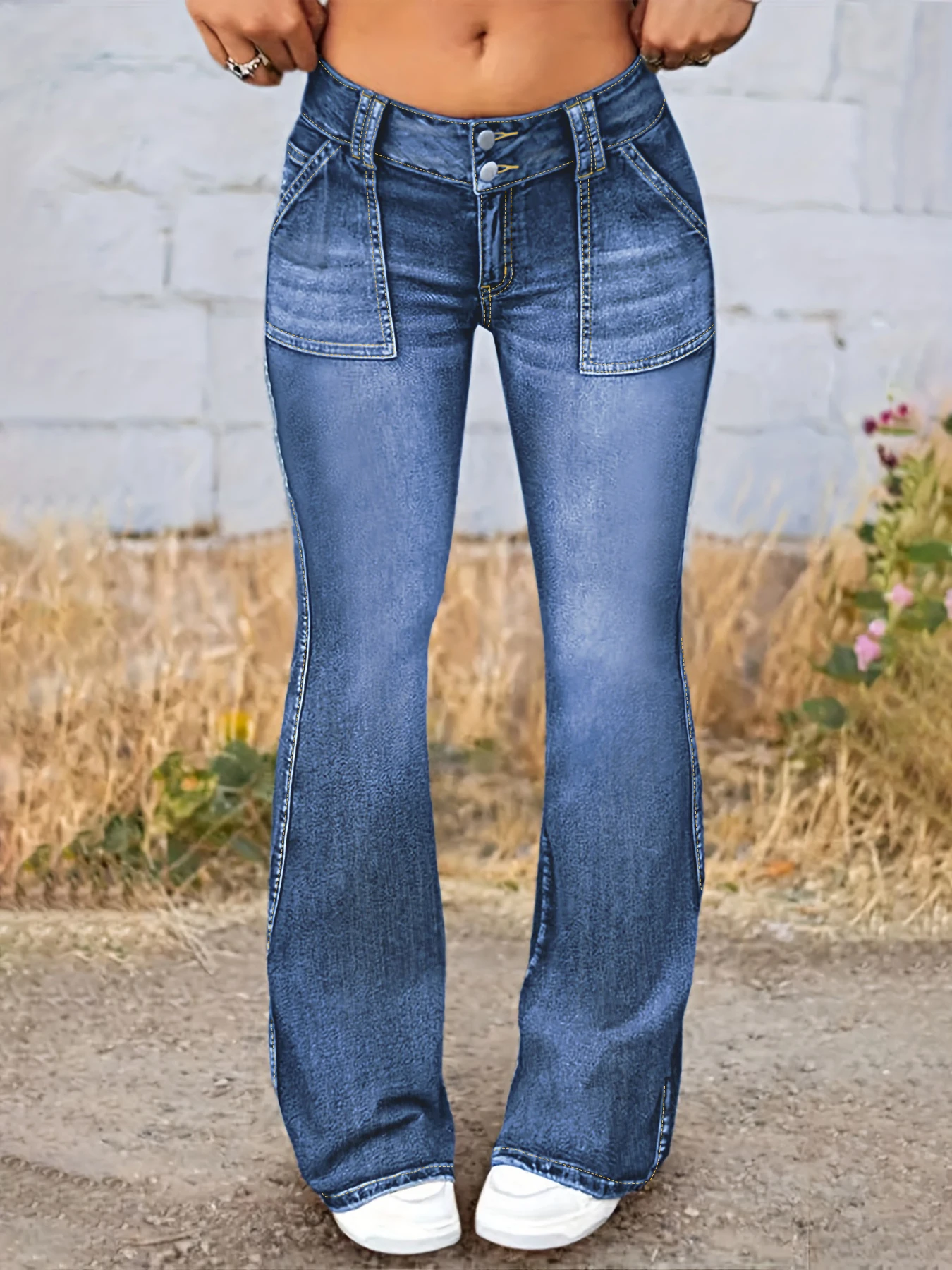 Women's Plus Size Vintage Blue Flare Jeans Washed Denim Double Button Multi-Pocket Figure Flattering Hip Enhancing Daily Wear
Women's Plus Size Vintage Blue Flare Jeans Washed Denim Double Button Multi-Pocket Figure Flattering Hip Enhancing Daily Wear