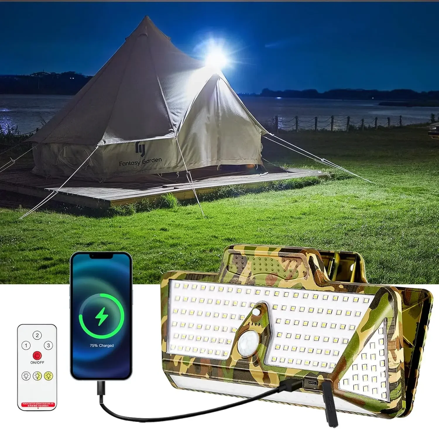 1500Lumens 208LEDs High Bright Solar Camping Lights USB Rechargeable Tent Lights IP68 Waterproof Portable Outdoor Camping Light 
1500Lumens 208LEDs High Bright Solar Camping Lights USB Rechargeable Tent Lights IP68 Waterproof Portable Outdoor Camping Light