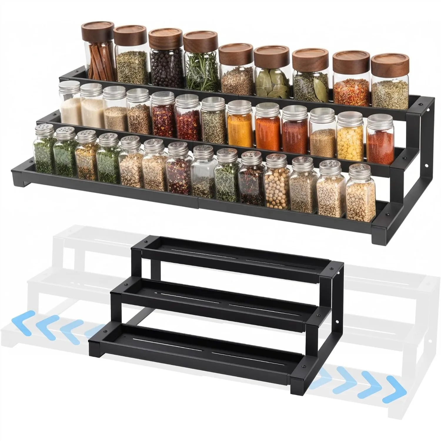 3-Tier Expandable Spice Rack for Kitchen Cabinet, 16"-29" Metal Seasoning Shelf with Slip-Resistant Design for Jars, Black
3-Tier Expandable Spice Rack for Kitchen Cabinet, 16"-29" Metal Seasoning Shelf with Slip-Resistant Design for Jars, Black