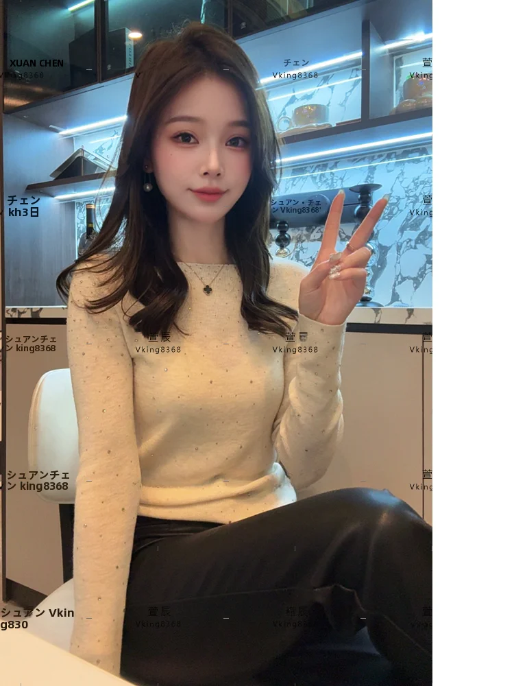 Elegant round Neck Knitted Base Shirt Women's Inner Wear Slim Fit Rhinestone Embellished Spring Autumn Fashionable 9521
Elegant round Neck Knitted Base Shirt Women's Inner Wear Slim Fit Rhinestone Embellished Spring Autumn Fashionable 9521