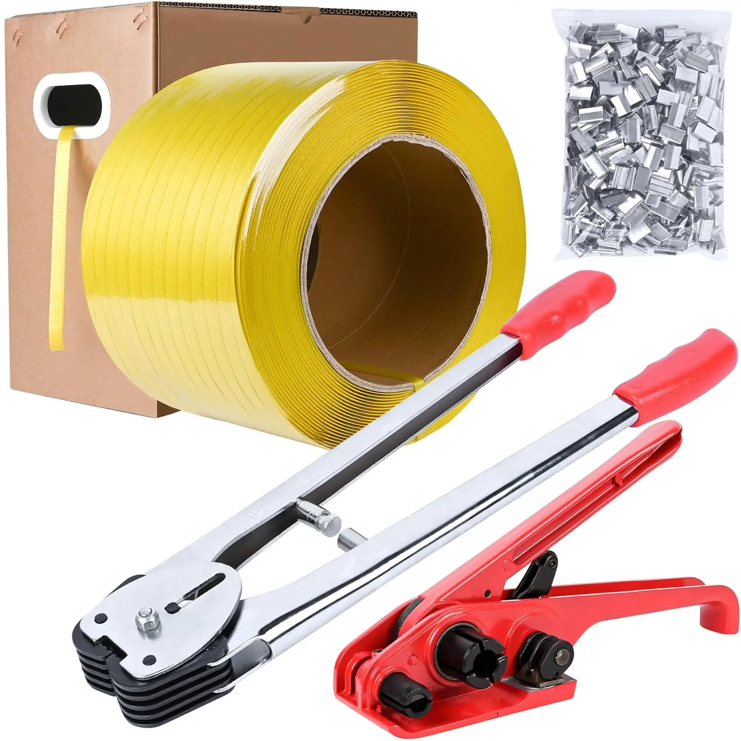 Heavy Duty Banding Strapping Kit with Tensioner, Sealer Tool, 1/2"x3500FT PP Strapping & 300 Metal Seals for Pallets
Heavy Duty Banding Strapping Kit with Tensioner, Sealer Tool, 1/2"x3500FT PP Strapping & 300 Metal Seals for Pallets
