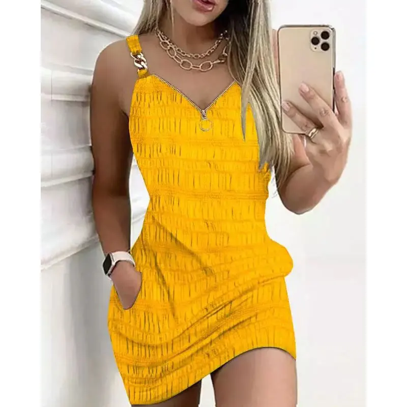 V Neck Zipper Sleeveless A-line Skirt Elegant Fashion Harajuku Slim Fit Women's Clothing Loose Casual Sweat All Match Dresses 
V Neck Zipper Sleeveless A-line Skirt Elegant Fashion Harajuku Slim Fit Women's Clothing Loose Casual Sweat All Match Dresses