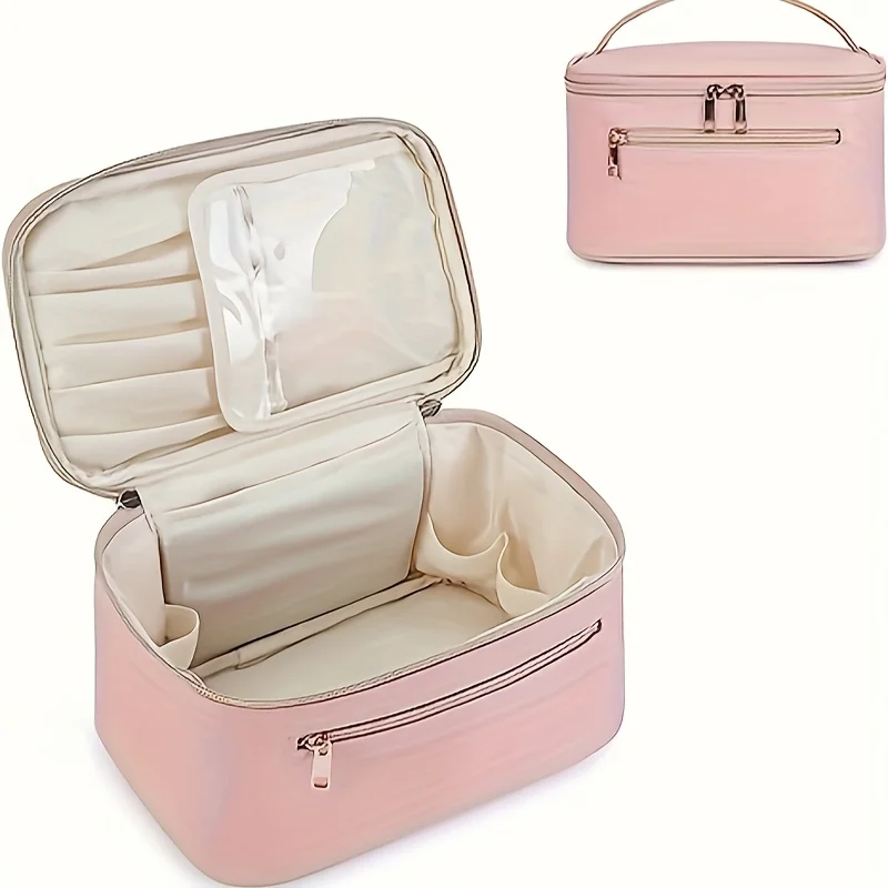 Solid Color Portable Cosmetic Bag, Lightweight Versatile Top Handle Makeup Handbag For Travel
Solid Color Portable Cosmetic Bag, Lightweight Versatile Top Handle Makeup Handbag For Travel