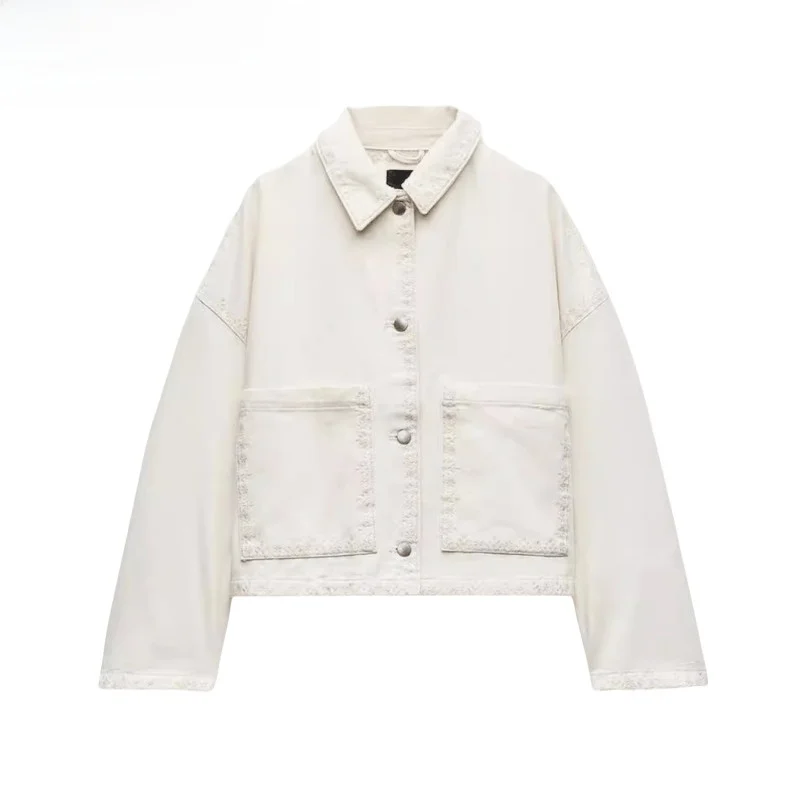 New Summer Women's Long Sve irt Jaet Collar Embroidered ket Decorated Color Blo Straight Cut Faion Outerwear 
New Summer Women's Long Sve irt Jaet Collar Embroidered ket Decorated Color Blo Straight Cut Faion Outerwear