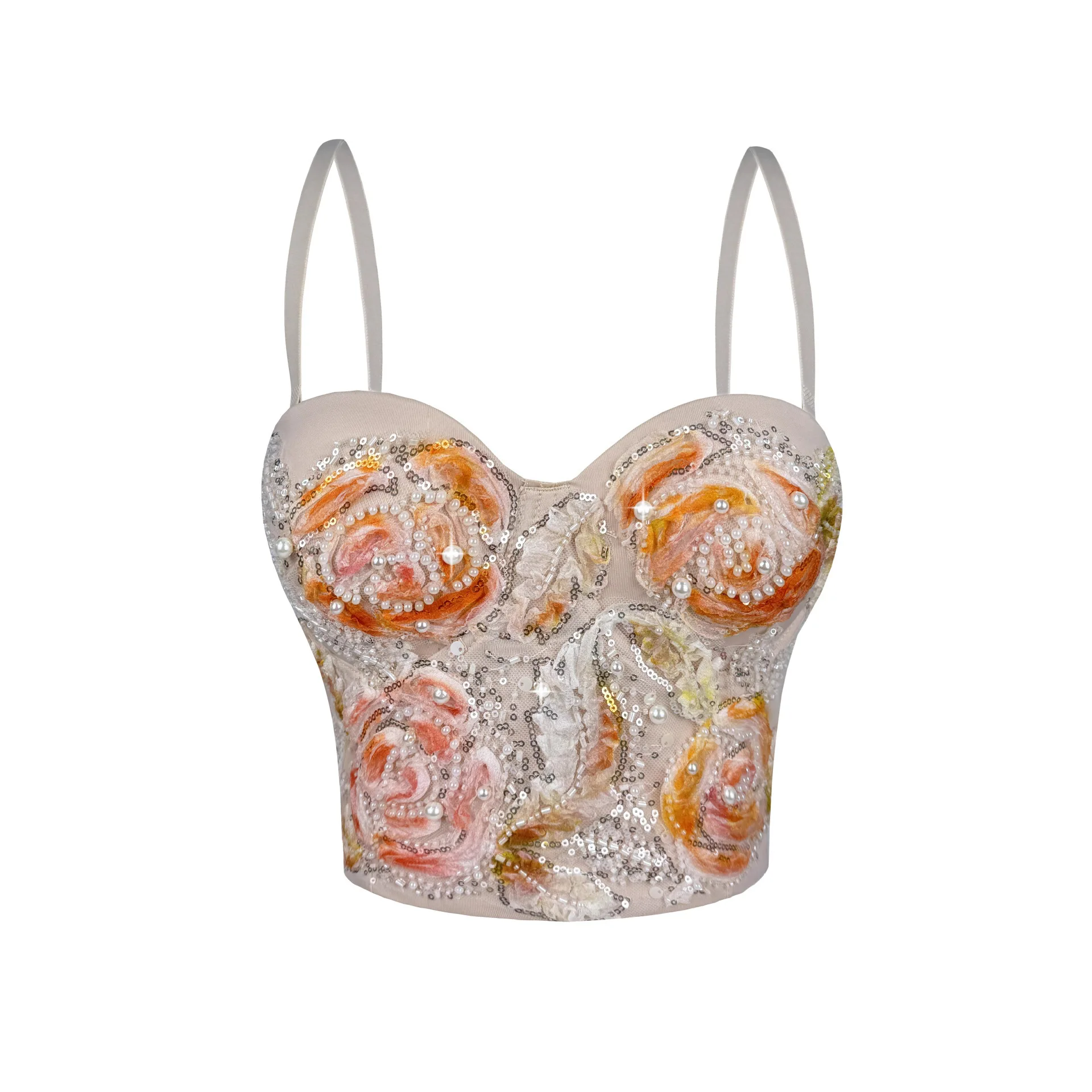 Sequins Floral Sexy Bra Corset Bustier Top with Handmade Beads, Spaghetti Strap Camisole for Women, Slimming Boned Vest
Sequins Floral Sexy Bra Corset Bustier Top with Handmade Beads, Spaghetti Strap Camisole for Women, Slimming Boned Vest