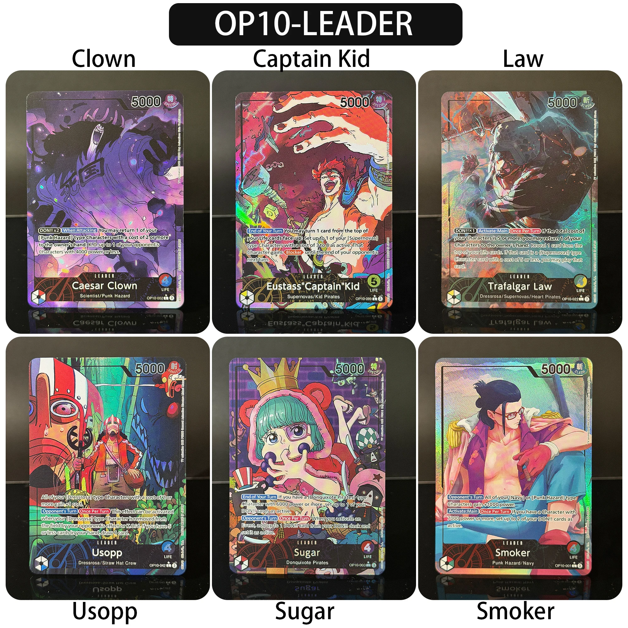 One Piece OPCG TCG OP10 LEADER Law Captain Kid Clown Smoker 001/002/003/022/042/099 EN Proxy High-Quality Collection Cards Anime
One Piece OPCG TCG OP10 LEADER Law Captain Kid Clown Smoker 001/002/003/022/042/099 EN Proxy High-Quality Collection Cards Anime