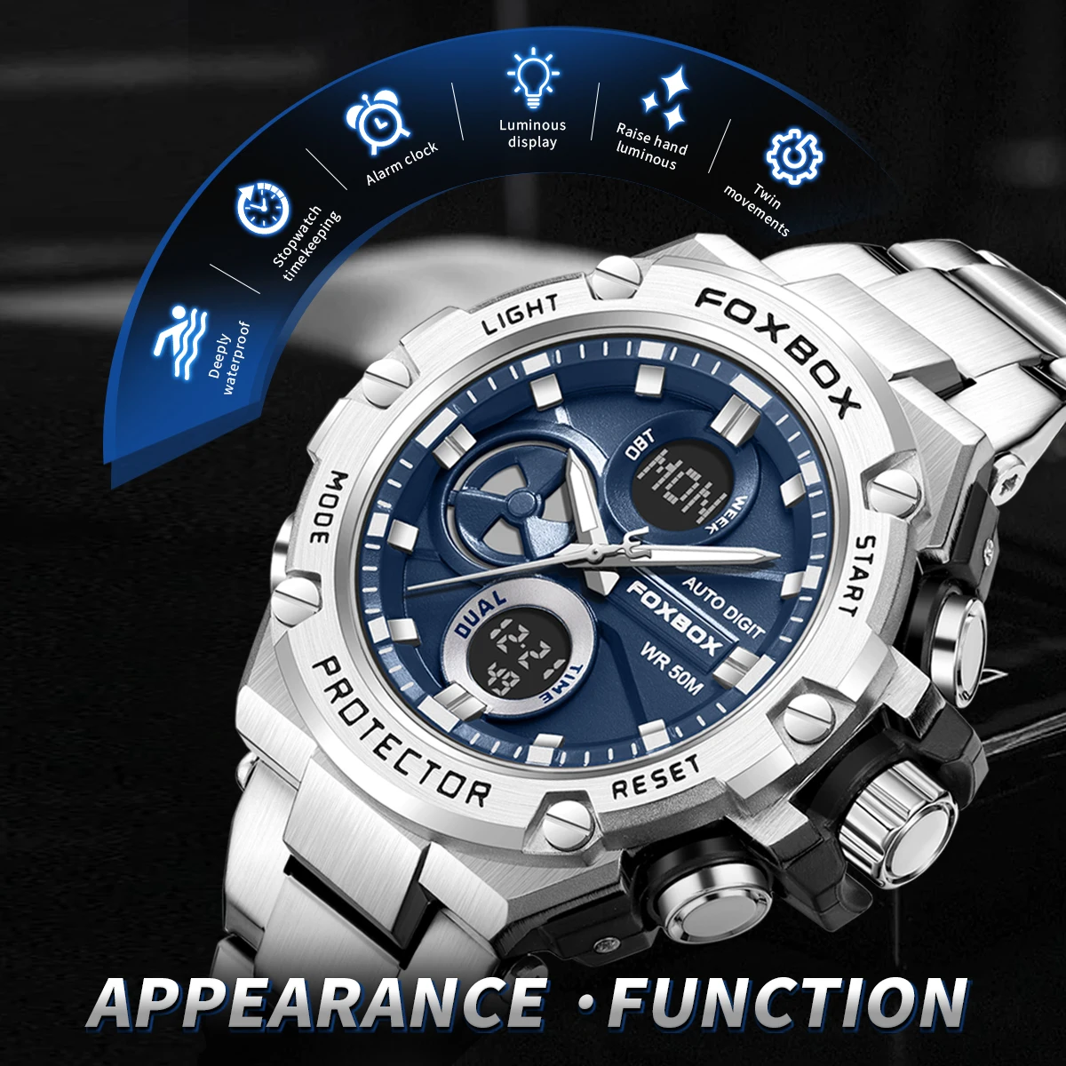 Мужские кварцевые наручные часы FOXBOX Fashion Watch, топ-бренд, с двойным дисплеем, водонепроницаемые, с LED-подсветкой, подарок для мужчин, Relogio Masculino
Мужские кварцевые наручные часы FOXBOX Fashion Watch, топ-бренд, с двойным дисплеем, водонепроницаемые, с LED-подсветкой, подарок для мужчин, Relogio Masculino
