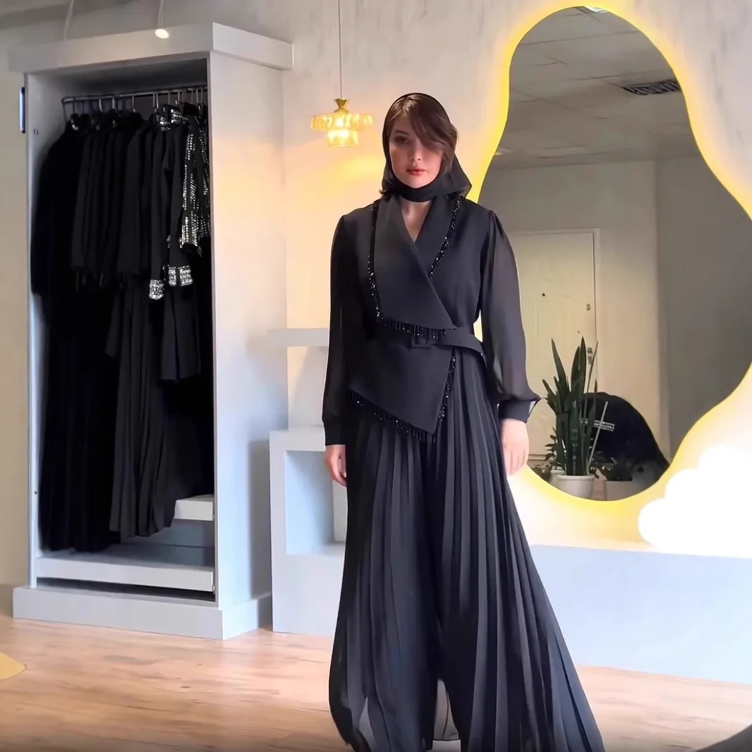 2026 New Fashionable Pleated Design Two-piece Set With Solid Color And High-end Large Collar Ramadan Dubai Luxury Islam Elegant
2026 New Fashionable Pleated Design Two-piece Set With Solid Color And High-end Large Collar Ramadan Dubai Luxury Islam Elegant