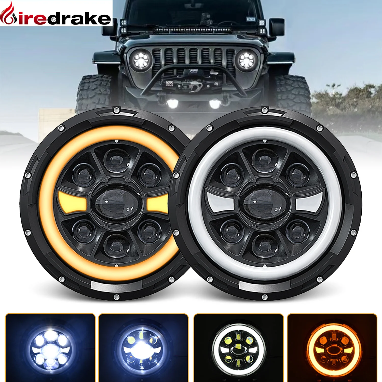 7 Inch Round Jeep Headlight H4 Double Angel Eye Headlamp 200W 20000LM Wrangler Off-road Hi/Lo Beam Headlight 6000K 3500K 9-32V
7 Inch Round Jeep Headlight H4 Double Angel Eye Headlamp 200W 20000LM Wrangler Off-road Hi/Lo Beam Headlight 6000K 3500K 9-32V