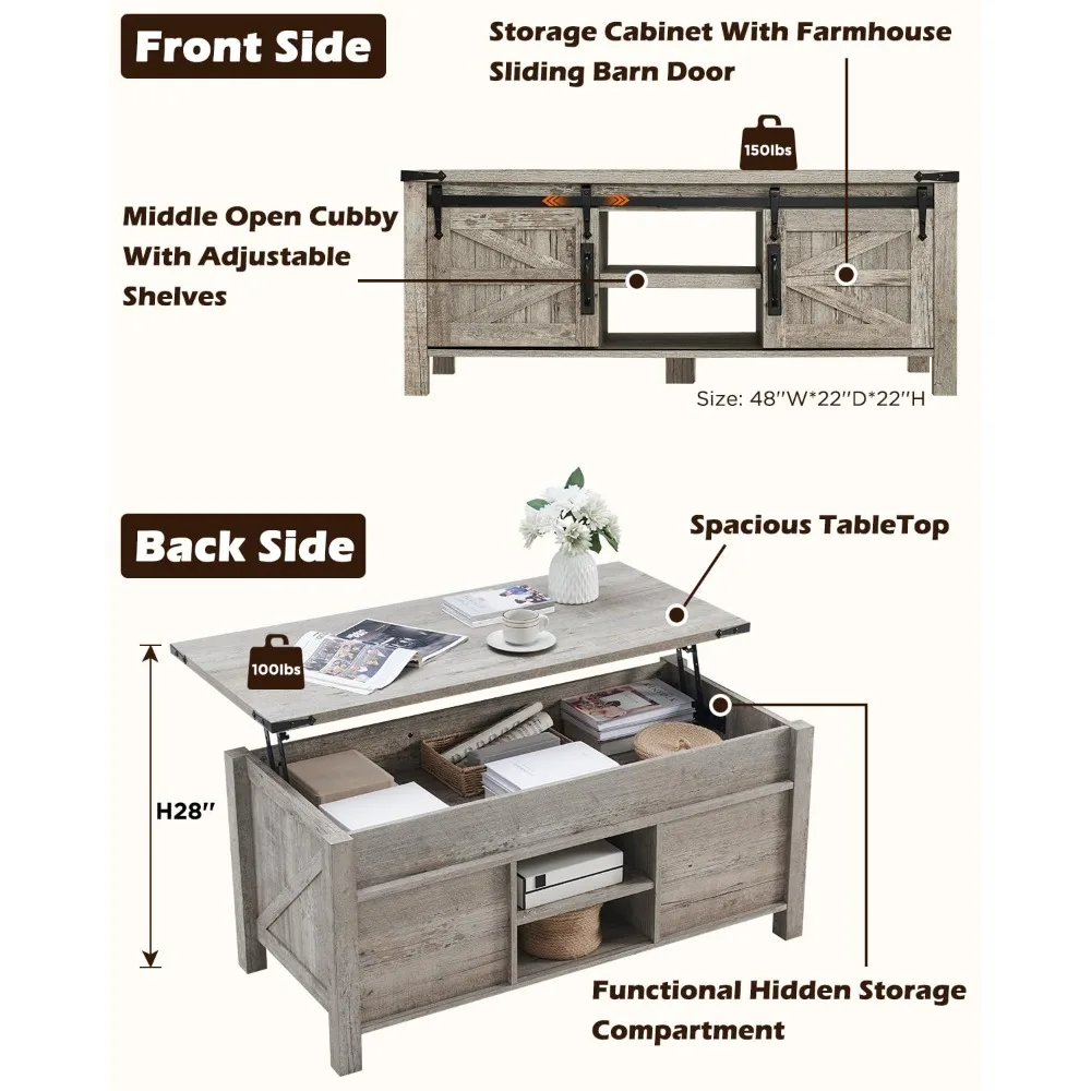 48" Farmhouse Lift Top Coffee Table with Sliding Barn Door,Rustic Center Table W/Hidden Storage Compartment, Customized
48" Farmhouse Lift Top Coffee Table with Sliding Barn Door,Rustic Center Table W/Hidden Storage Compartment, Customized